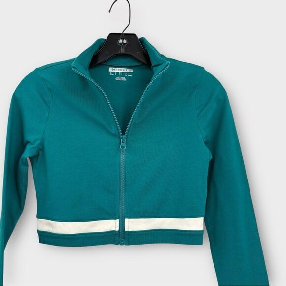 Forever 21 Cropped Full Zip Sweatshirt Jacket in Teal Women’s Size S - Picture 5 of 9